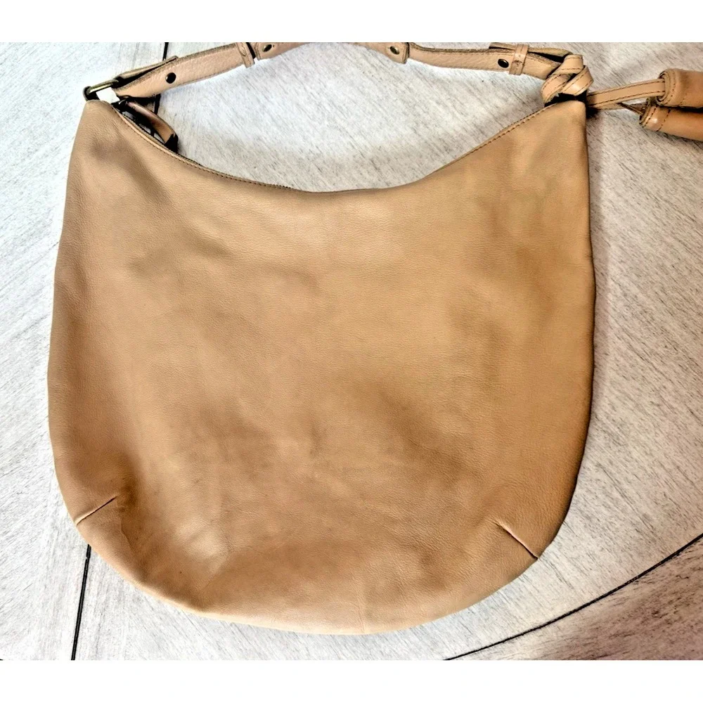 Lucky Brand Leather Hobo Shoulder Bag Tan Slouchy Tassel Boho Purse EST. 1990